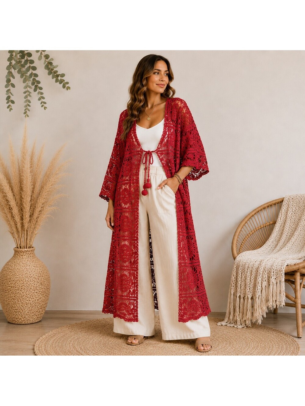 Raj Long Crochet Duster